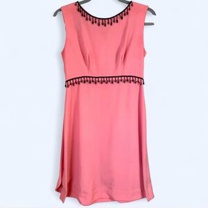 Vintage 60s 1960s Beaded Fringe Pink Handmade Sleeveless Dress Party